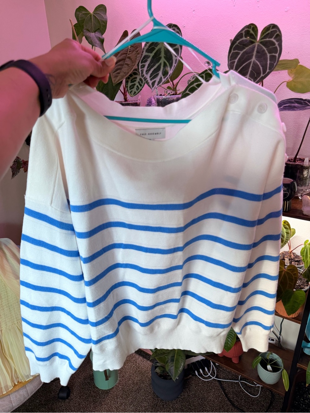 Striped Boatneck Sweater in White and Blue